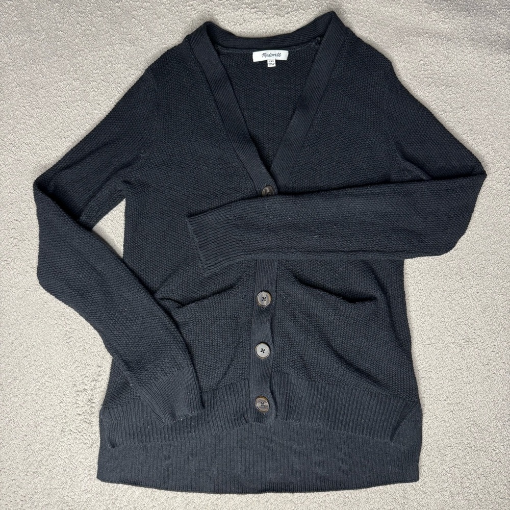 Madewell Black Knit Cardigan V-Neck Brown Button Up Sweater J4812 - Women's XXS